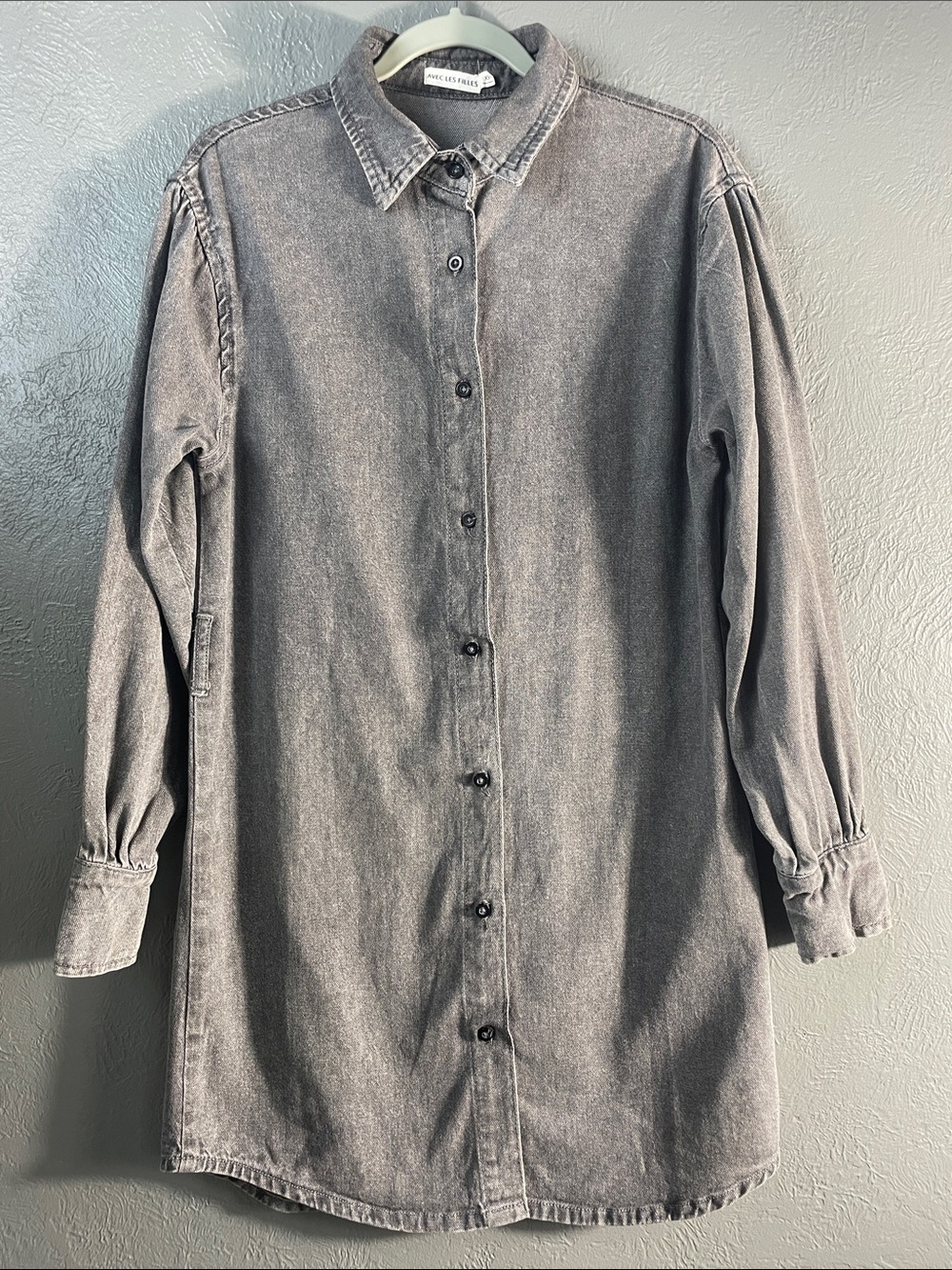 Avec Les Filles Dress Womens XS Black 100% Cotton Denim Button Down Shirt Dress